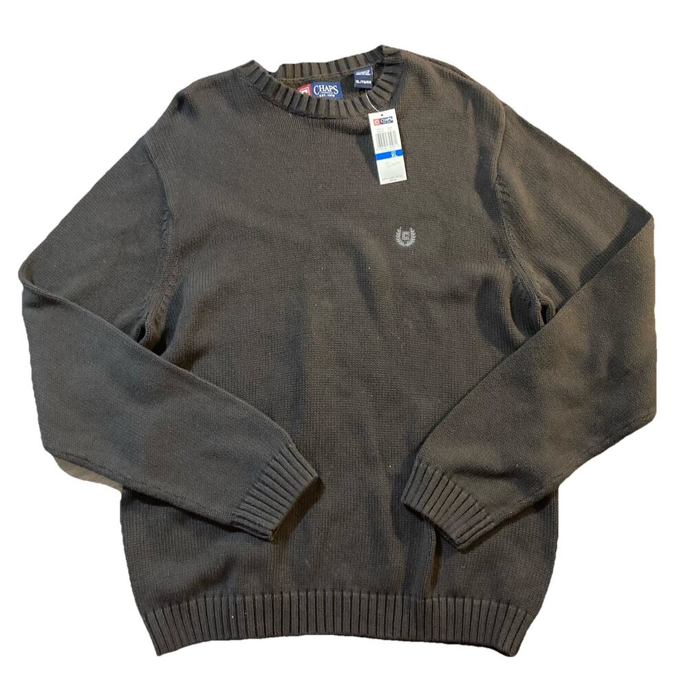 90’s Y2K Academia Chaps 100% Cotton Mens Knit Sweater XL Long Sleeve Brown NWT